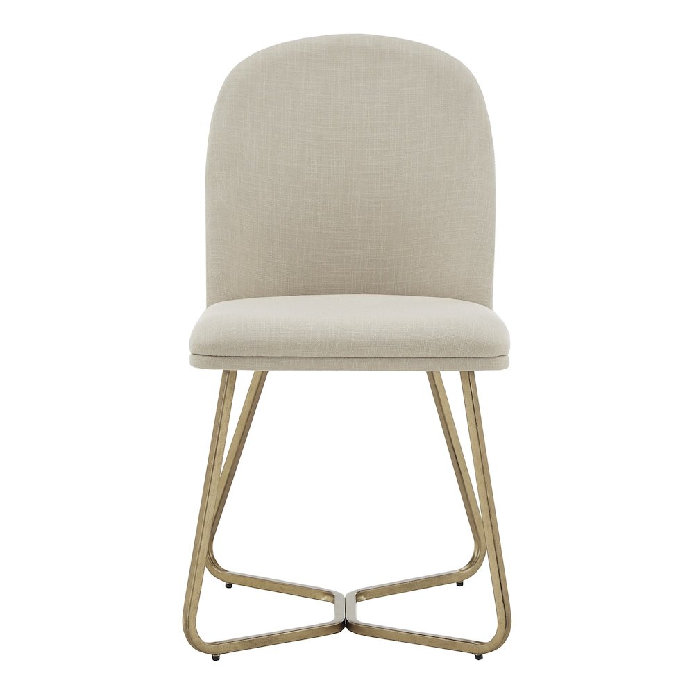 Set of 2, Gold Finish Beige Fabric Dining Chair. Picture 1