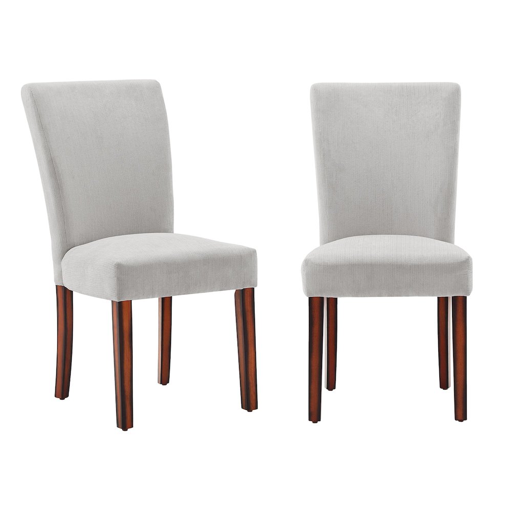 Set of 2, Espresso Finish Silver Grey Chenille Parson Chair. Picture 4