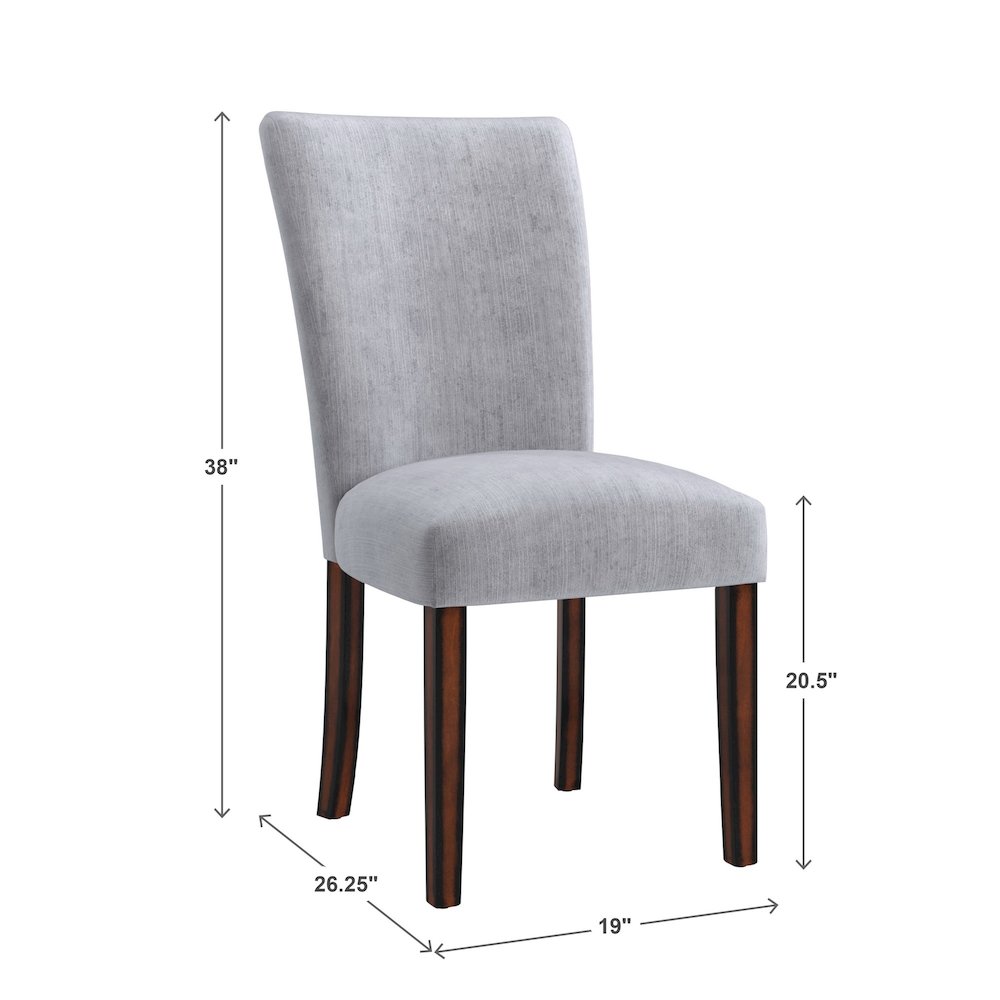 Set of 2, Espresso Finish Silver Grey Chenille Parson Chair. Picture 5