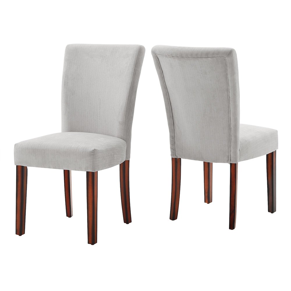 Set of 2, Espresso Finish Silver Grey Chenille Parson Chair. Picture 8
