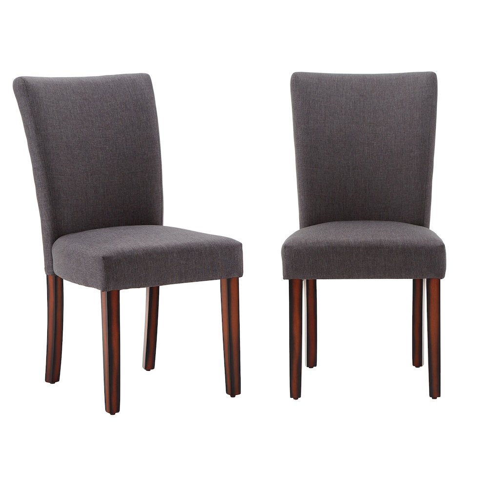 Set of 2, Espresso Finish Dark Grey Fabric Parson Chair. Picture 4