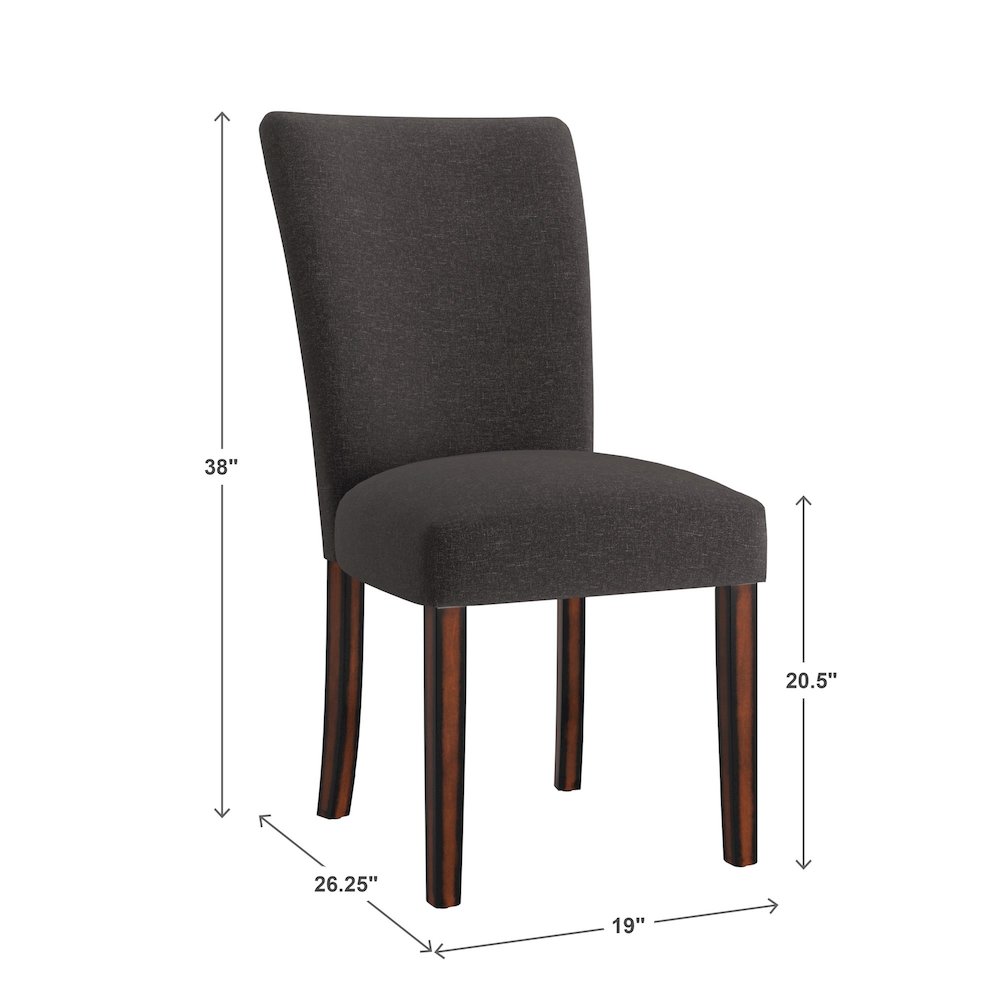 Set of 2, Espresso Finish Dark Grey Fabric Parson Chair. Picture 5