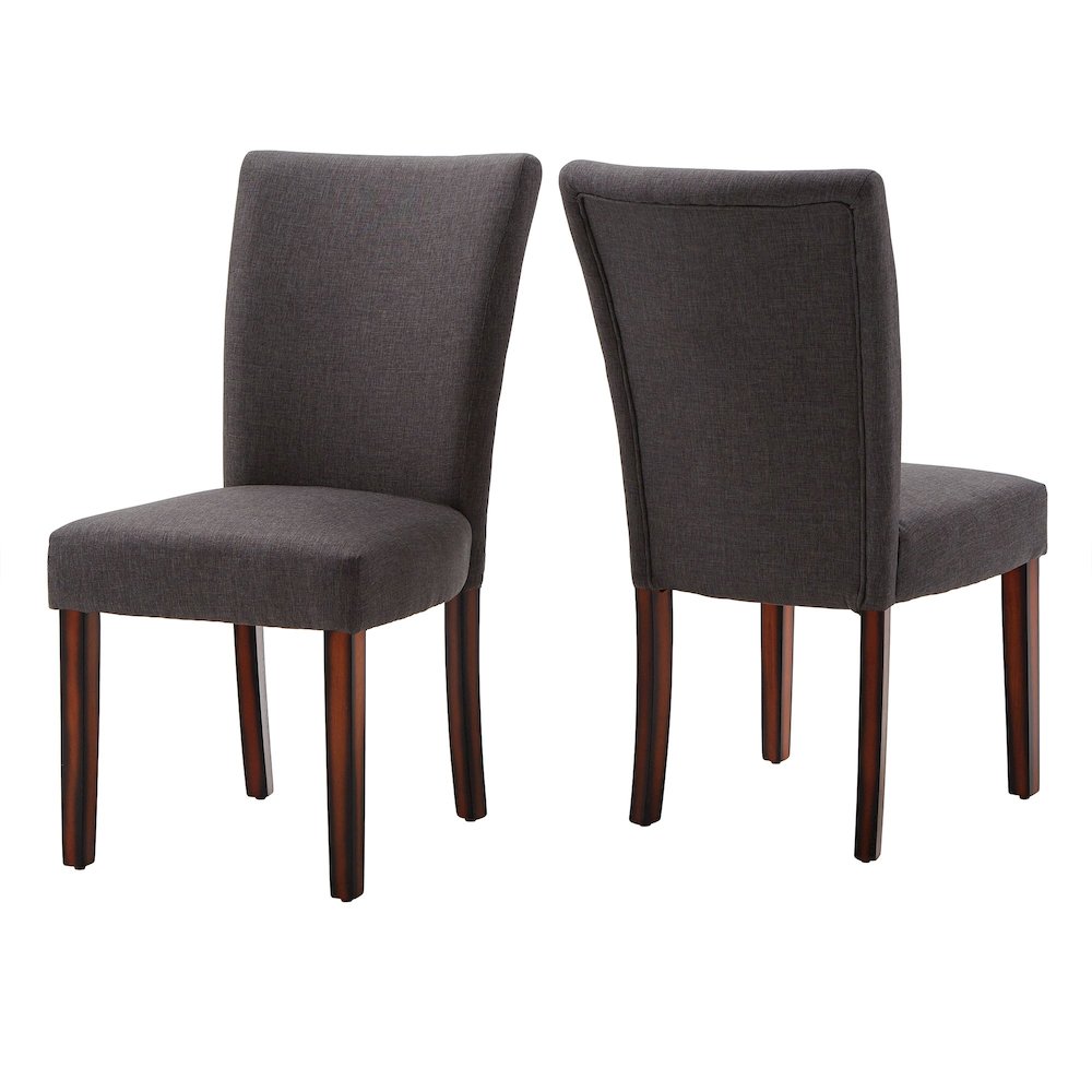 Set of 2, Espresso Finish Dark Grey Fabric Parson Chair. Picture 8