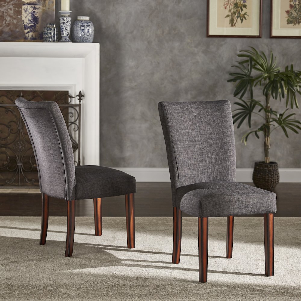 Set of 2, Espresso Finish Dark Grey Fabric Parson Chair. Picture 1