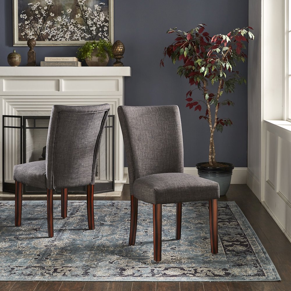 Set of 2, Espresso Finish Dark Grey Fabric Parson Chair. Picture 2