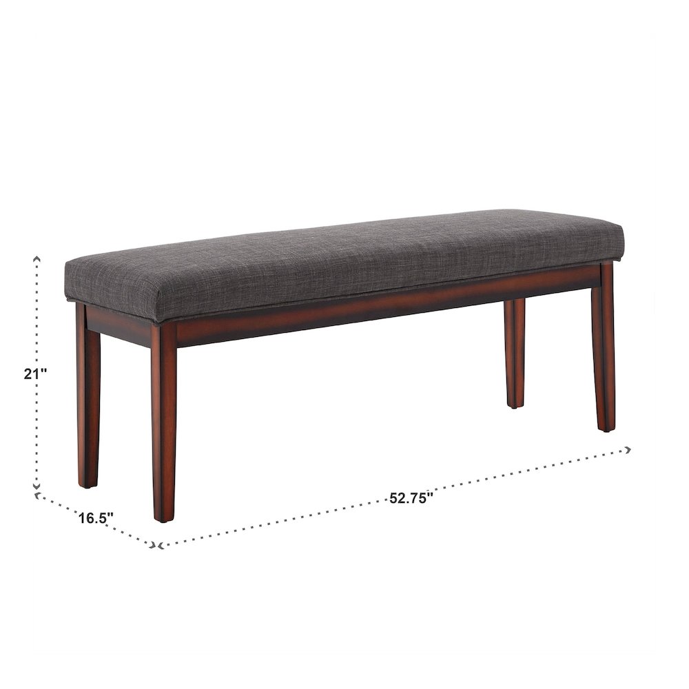 Espresso Finish Dark Grey Linen 52"W Bench. Picture 5