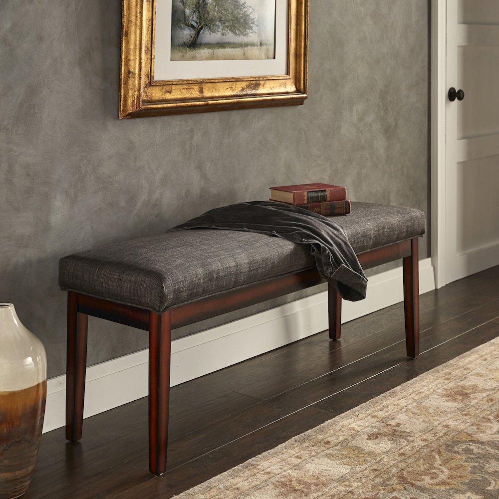 Espresso Finish Dark Grey Linen 52"W Bench. Picture 1