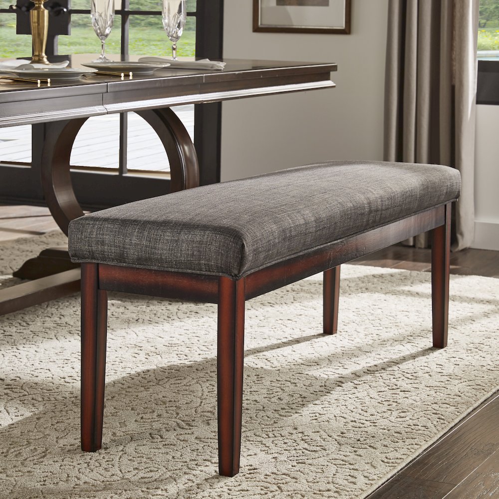 Espresso Finish Dark Grey Linen 52"W Bench. Picture 2