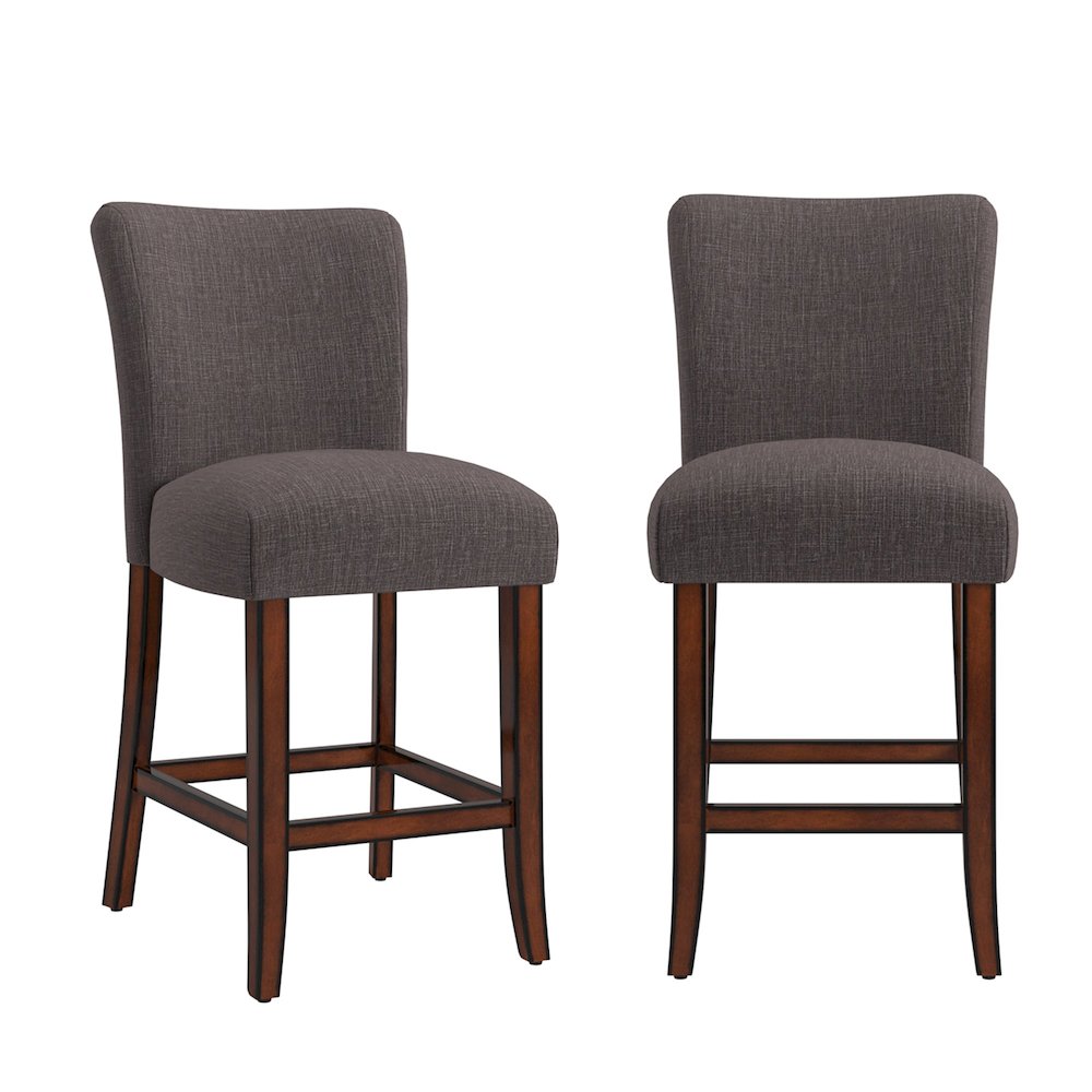 Set of 2, Espresso Finish Dark Grey Linen 26"H Counter Height Chair. Picture 3