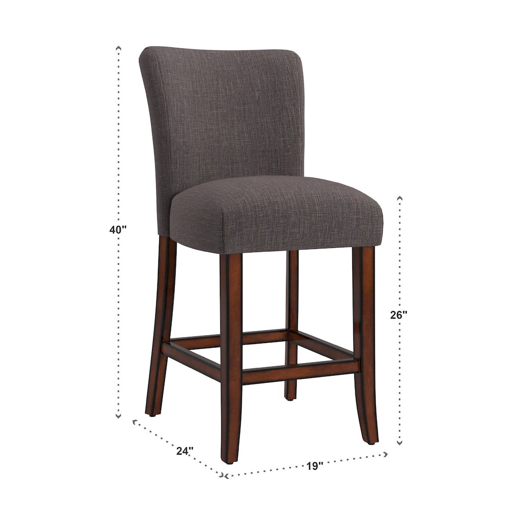 Set of 2, Espresso Finish Dark Grey Linen 26"H Counter Height Chair. Picture 4