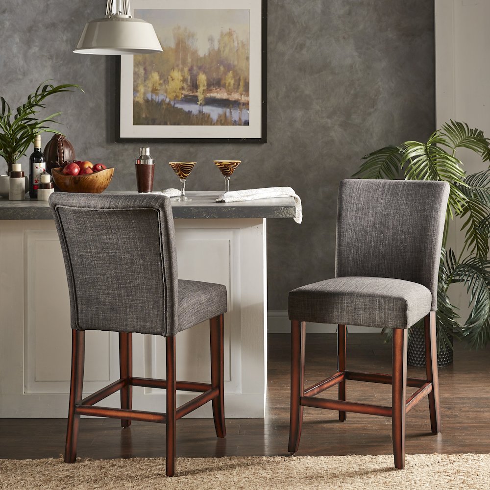 Set of 2, Espresso Finish Dark Grey Linen 26"H Counter Height Chair. Picture 1