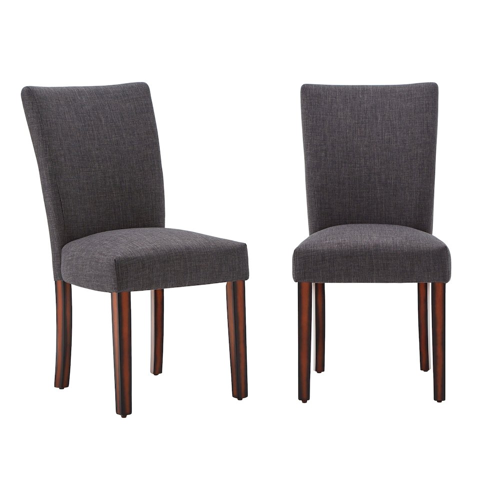 Set of 2, Espresso Finish Dark Grey Linen Parson Chair. Picture 4