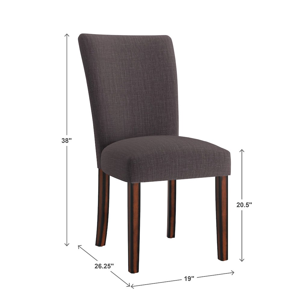 Set of 2, Espresso Finish Dark Grey Linen Parson Chair. Picture 5