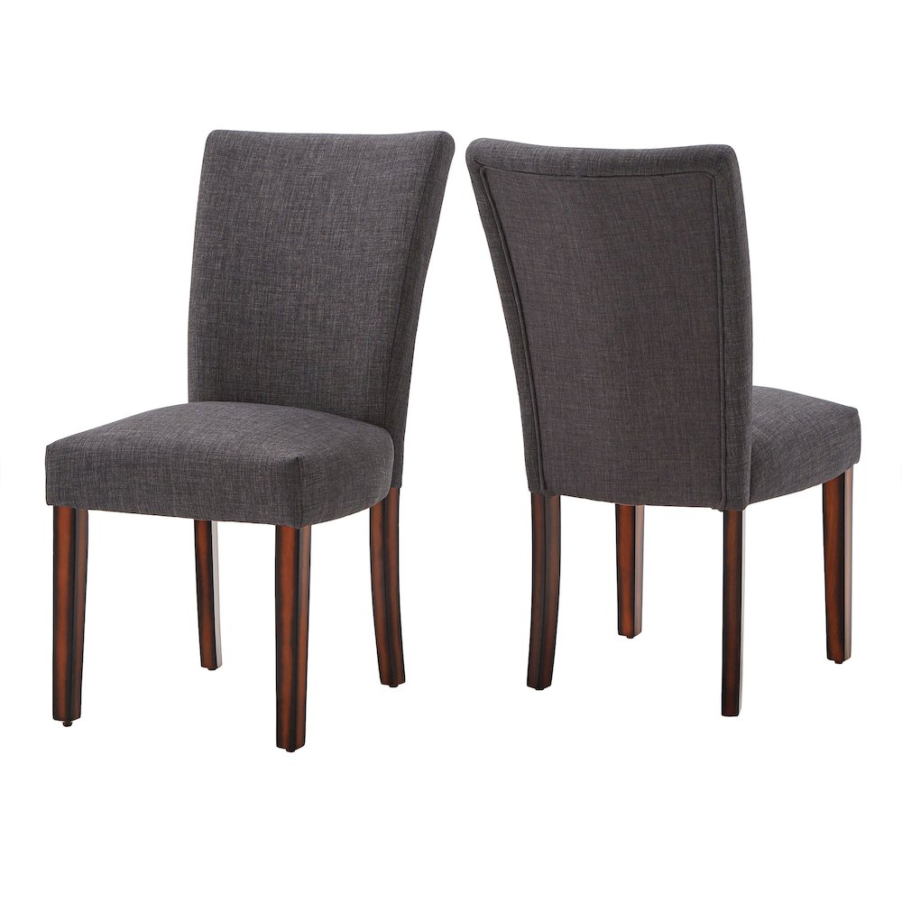 Set of 2, Espresso Finish Dark Grey Linen Parson Chair. Picture 8