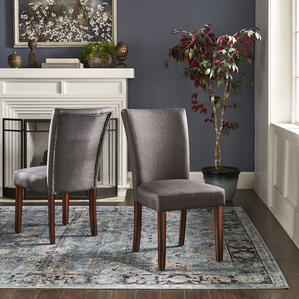 Set of 2, Espresso Finish Dark Grey Linen Parson Chair. Picture 2