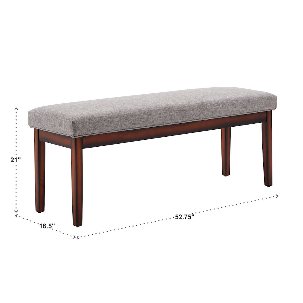 Espresso Finish Grey Linen 52"W Bench. Picture 4