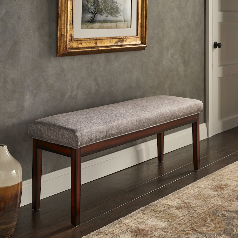 Espresso Finish Grey Linen 52"W Bench. Picture 1
