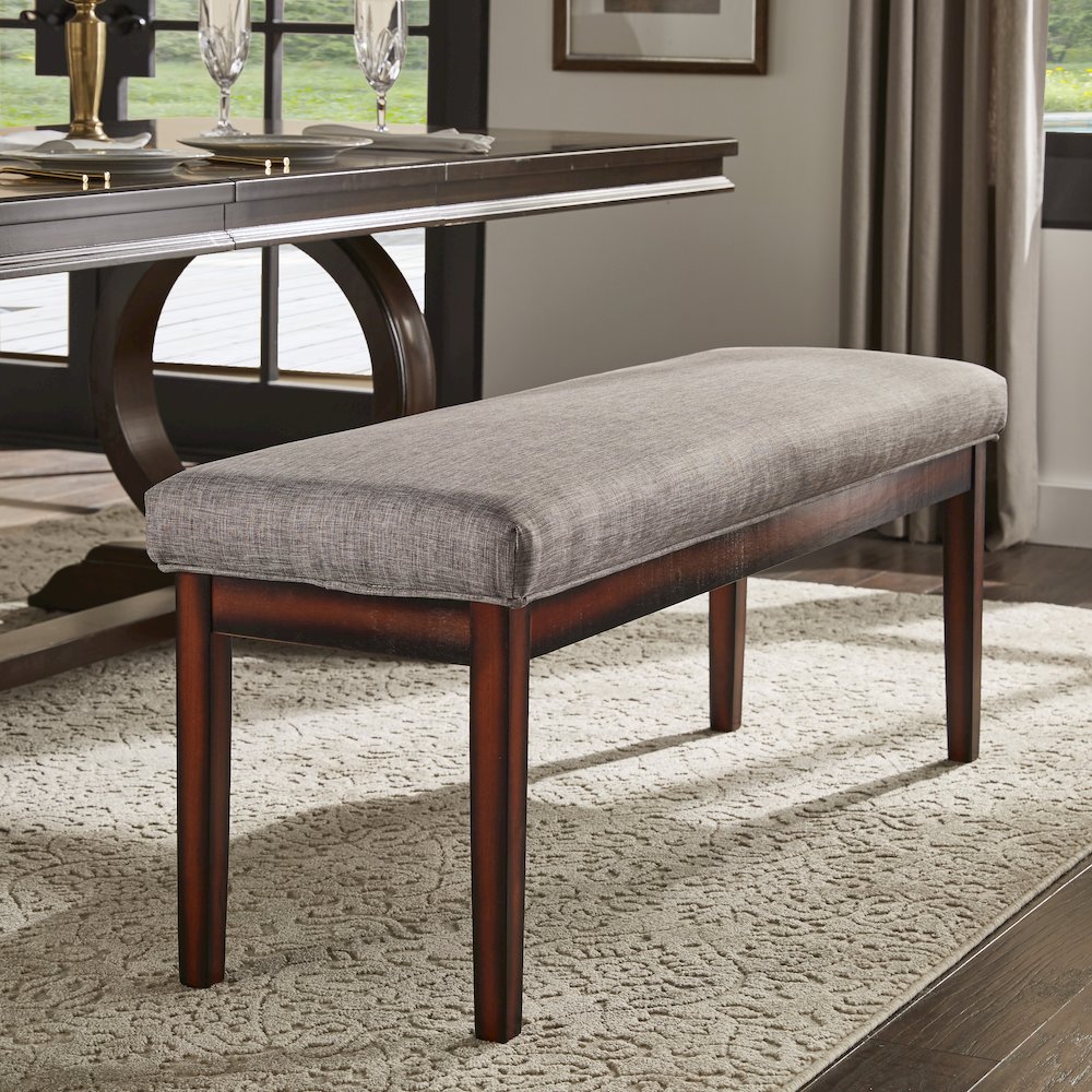Espresso Finish Grey Linen 52"W Bench. Picture 2