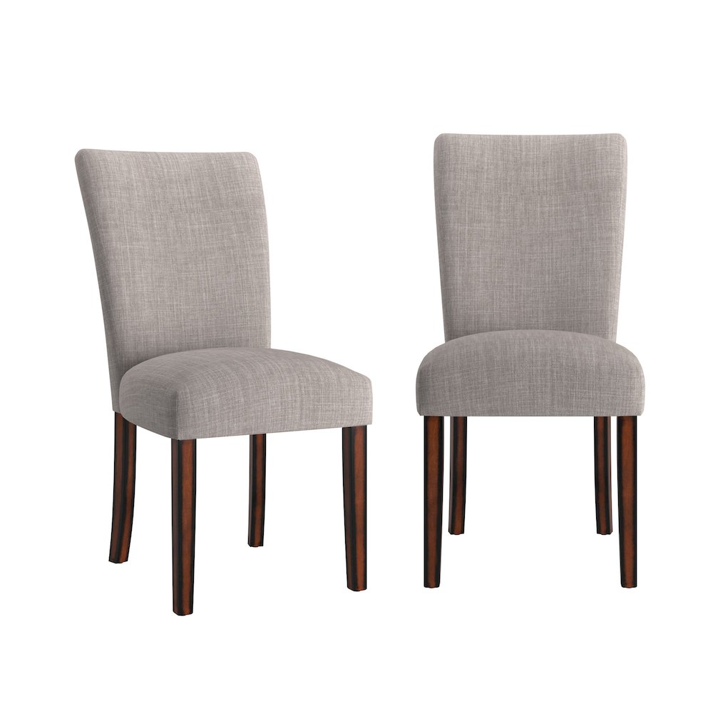 Set of 2, Espresso Finish Grey Linen Parson Chair. Picture 4