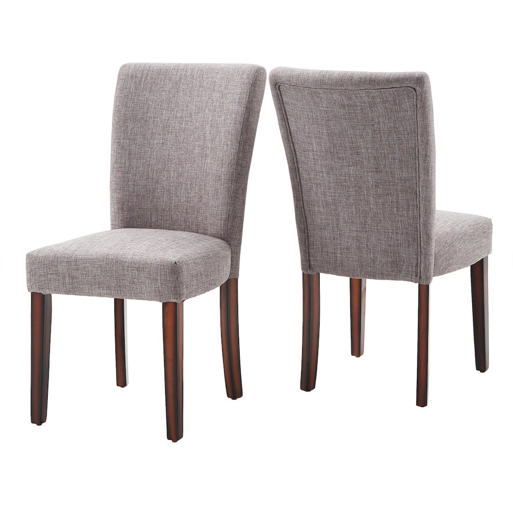 Set of 2, Espresso Finish Grey Linen Parson Chair. Picture 8