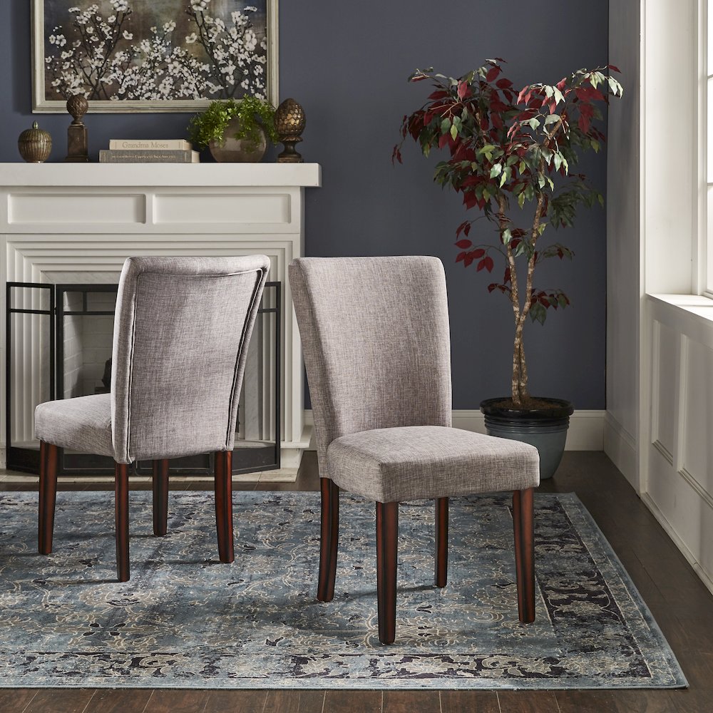 Set of 2, Espresso Finish Grey Linen Parson Chair. Picture 2
