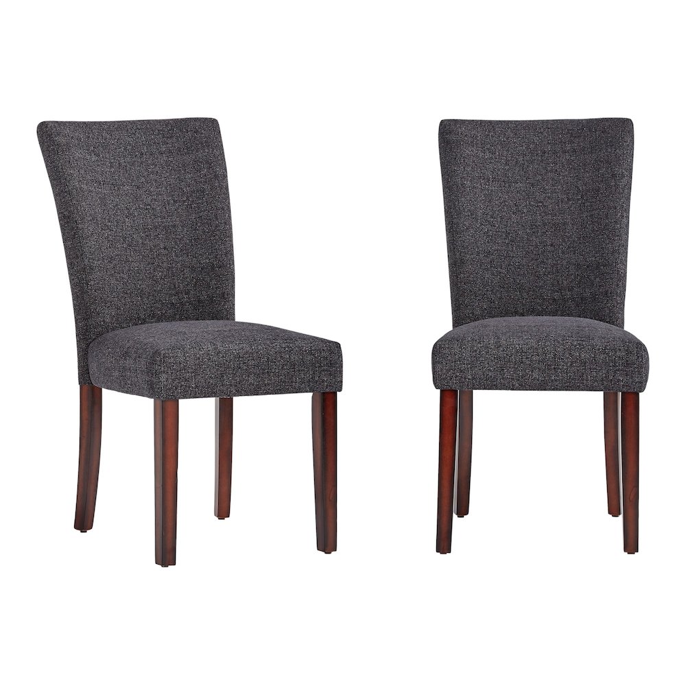 Set of 2, Espresso Finish Black Heathered Weave Parson Chair. Picture 4