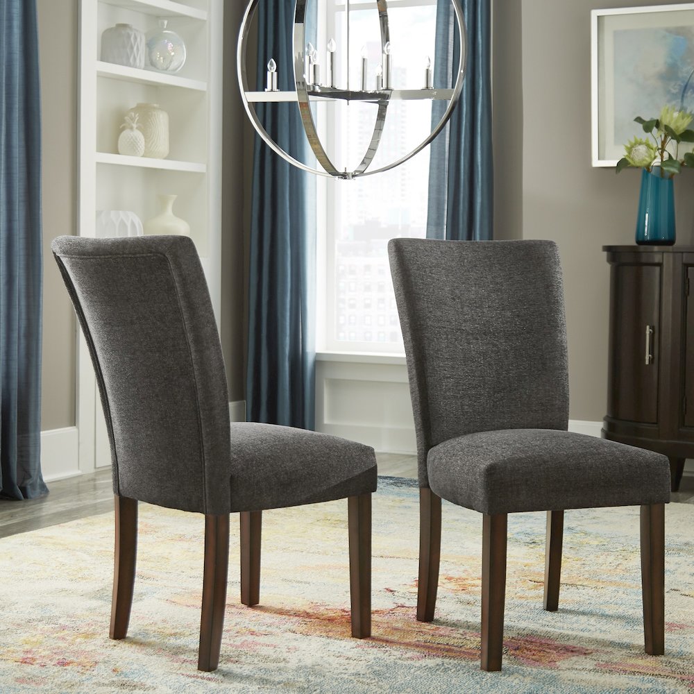 Set of 2, Espresso Finish Black Heathered Weave Parson Chair. Picture 1