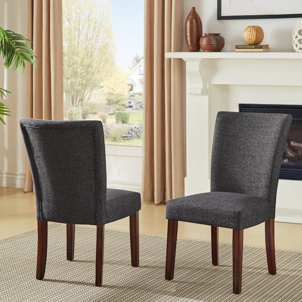 Set of 2, Espresso Finish Black Heathered Weave Parson Chair. Picture 2