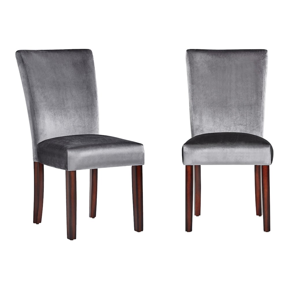 Set of 2, Espresso Finish Blue Velvet Parson Chair. Picture 4