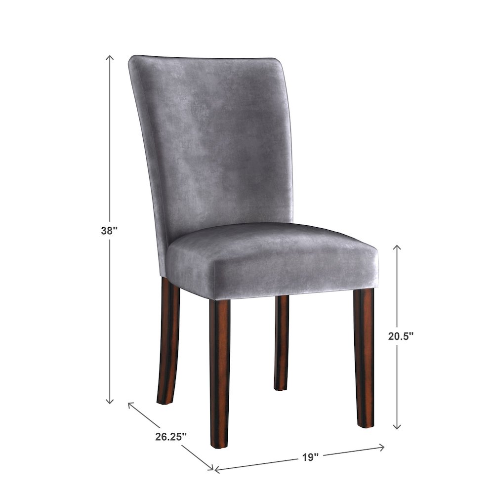 Set of 2, Espresso Finish Blue Velvet Parson Chair. Picture 5
