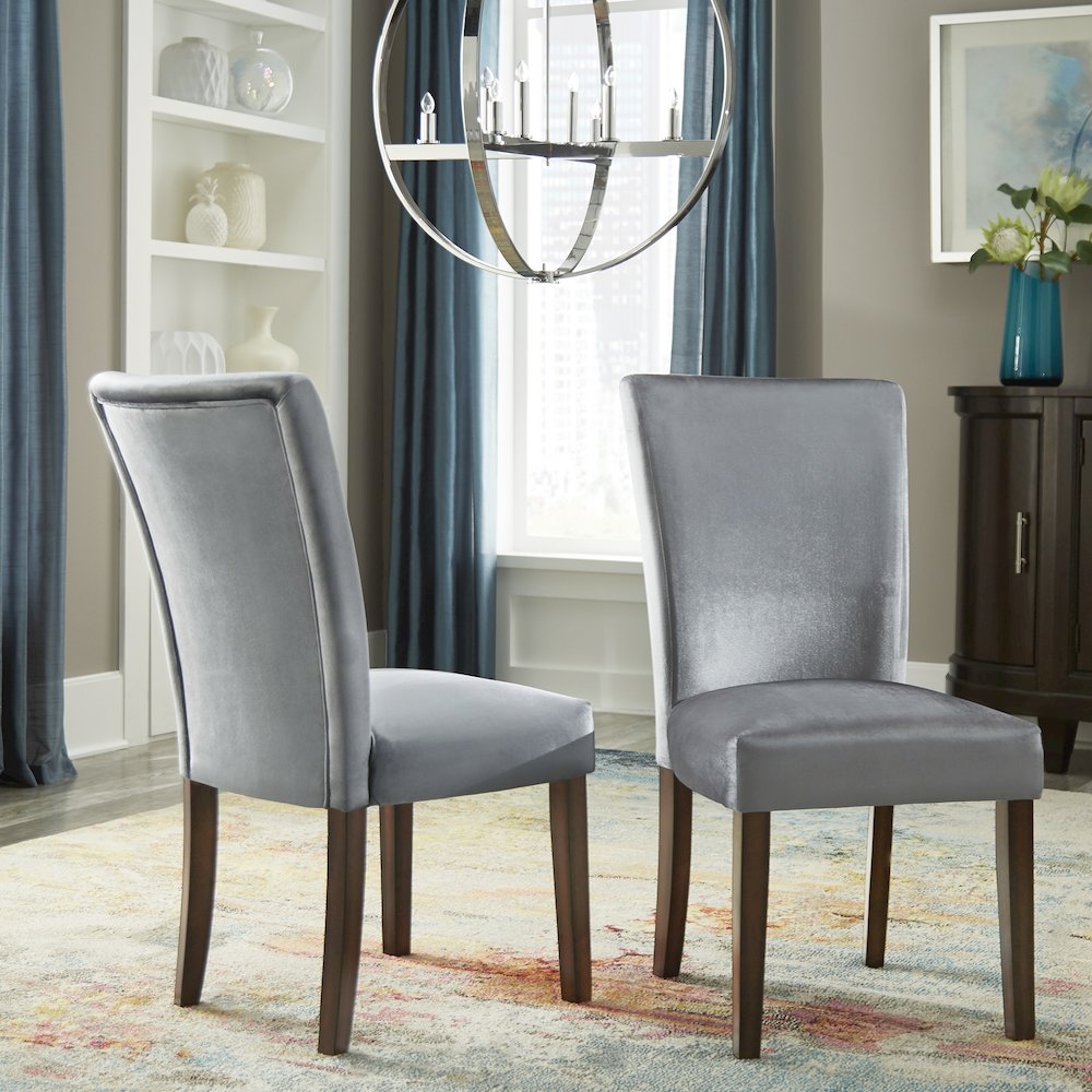 Set of 2, Espresso Finish Blue Velvet Parson Chair. Picture 1