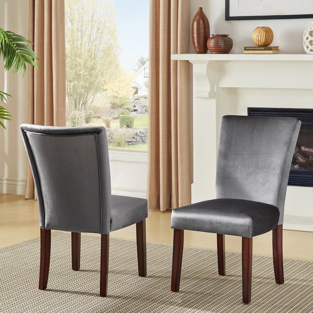 Set of 2, Espresso Finish Blue Velvet Parson Chair. Picture 2