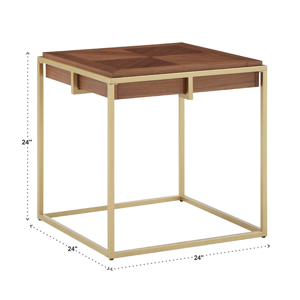 Natural Finish Square End Table With Gold Metal Base. Picture 4
