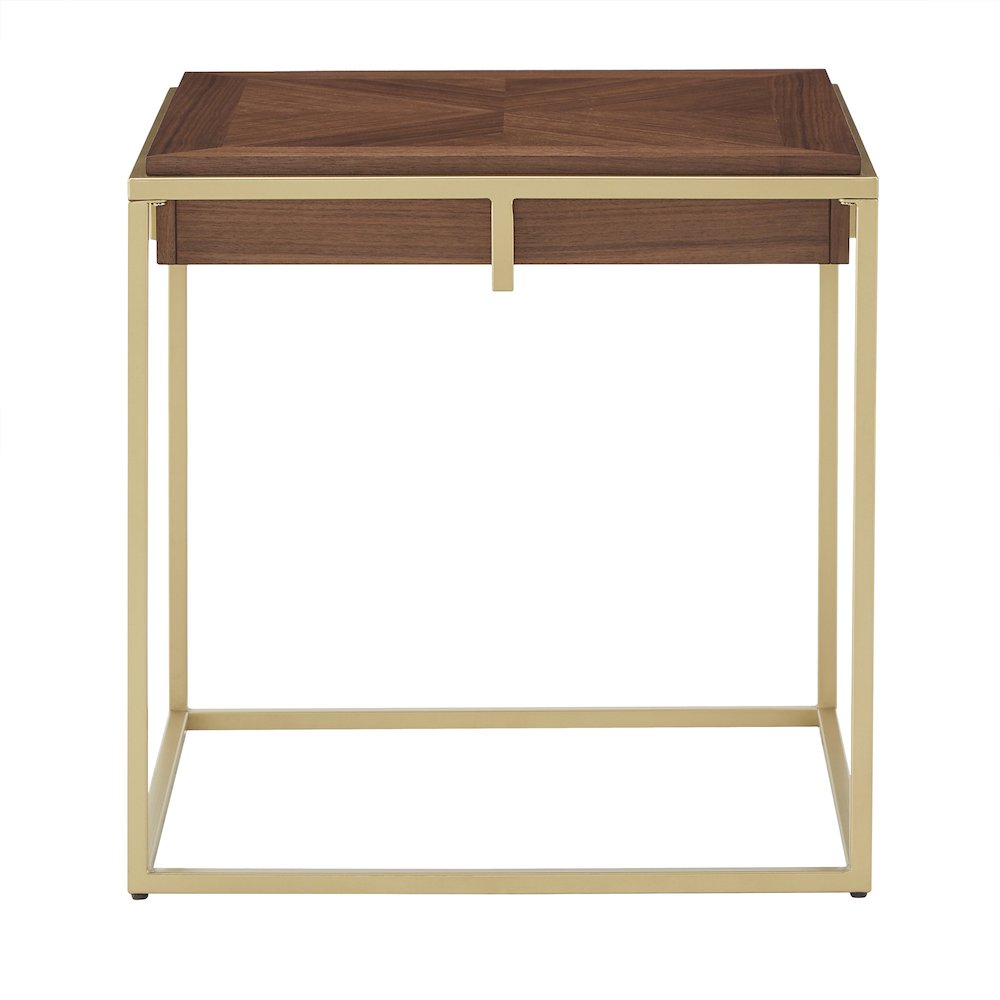 Natural Finish Square End Table With Gold Metal Base. Picture 5