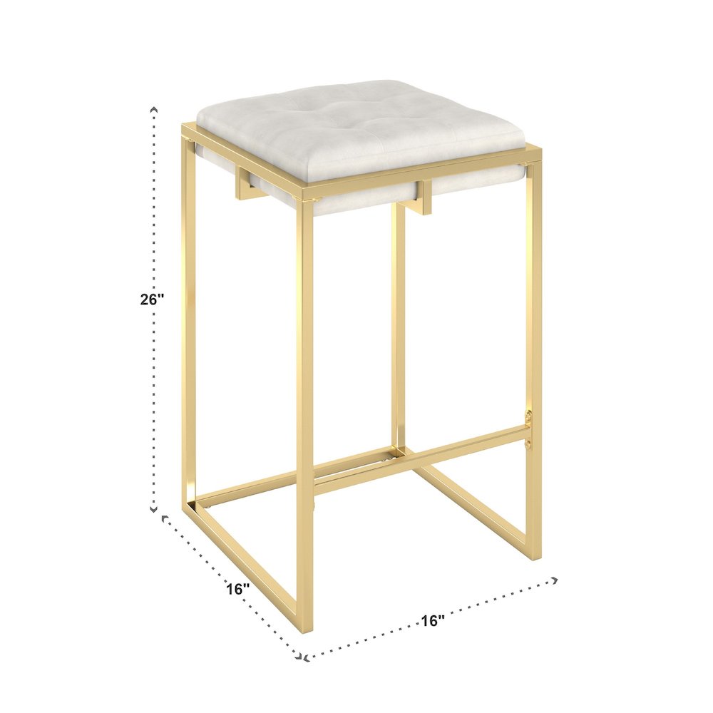 Set of 2, Gold Finish Beige Velvet Counter Height Stool. Picture 4