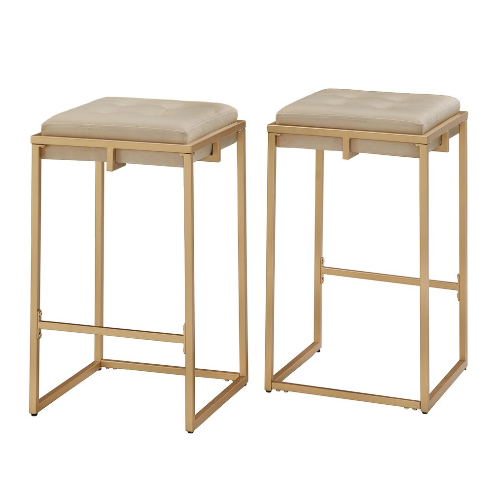 Set of 2, Gold Finish Beige Velvet Counter Height Stool. Picture 7
