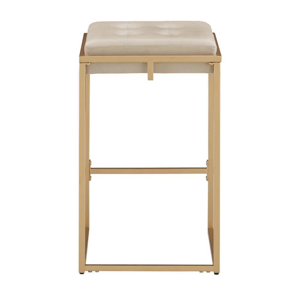 Set of 2, Gold Finish Beige Velvet Counter Height Stool. Picture 6