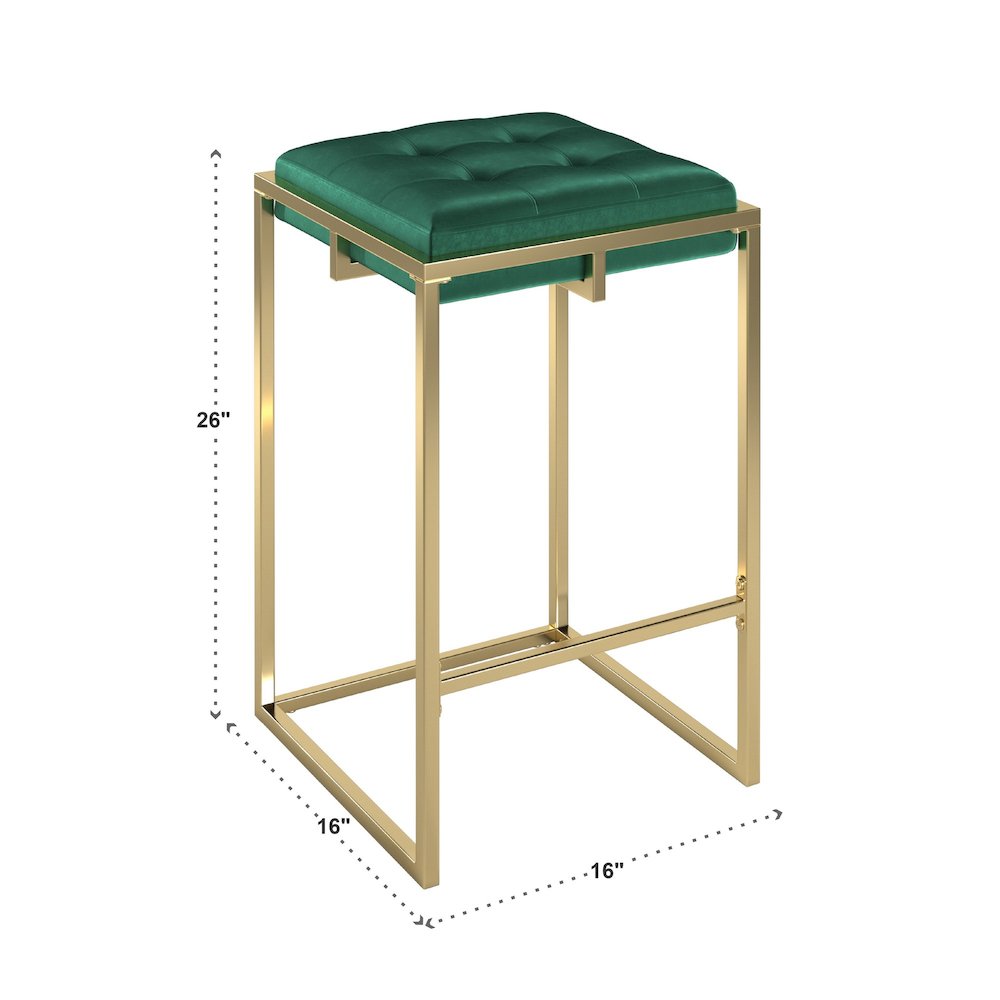 Set of 2, Gold Finish Dark Green Velvet Counter Height Stool. Picture 5