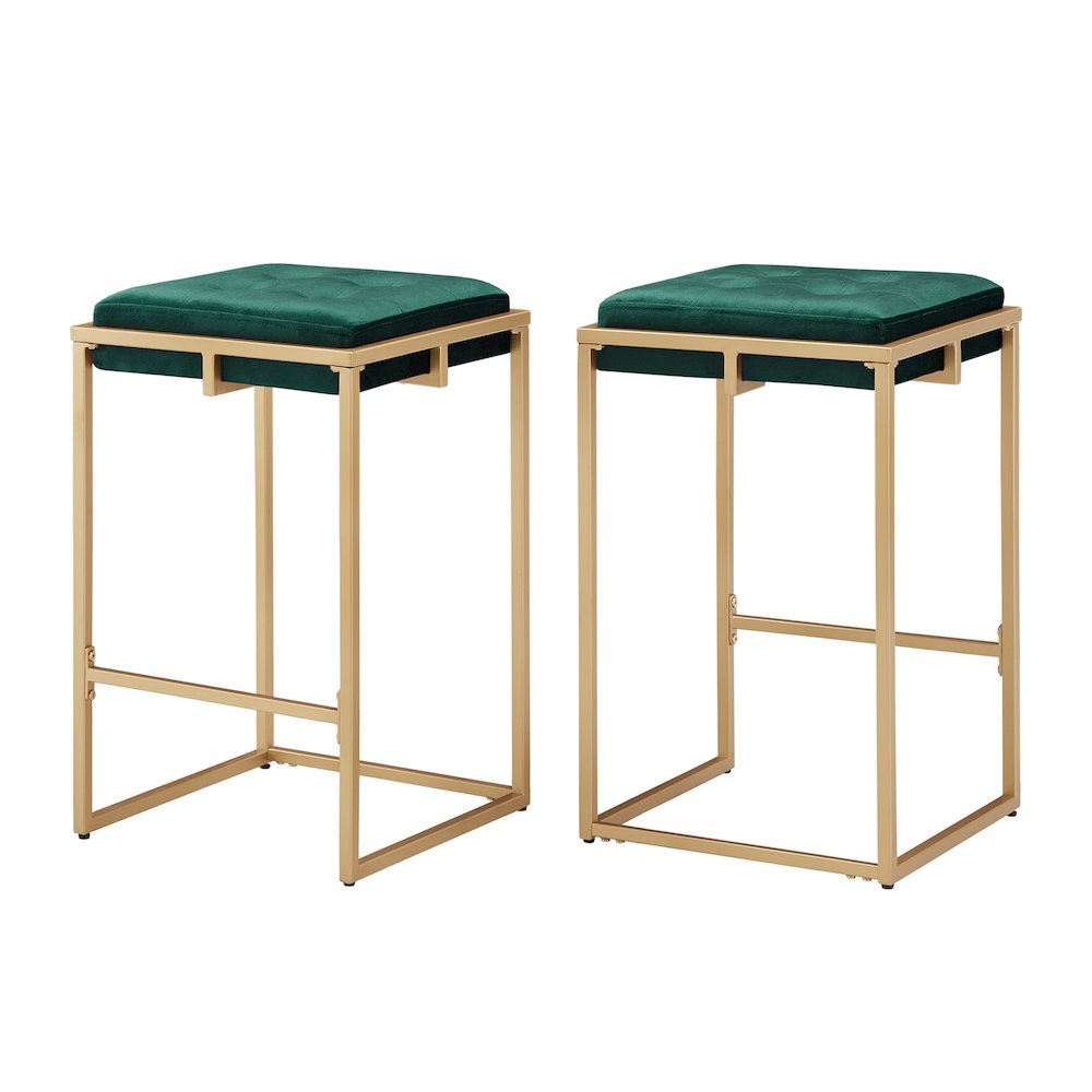 Set of 2, Gold Finish Dark Green Velvet Counter Height Stool. Picture 7