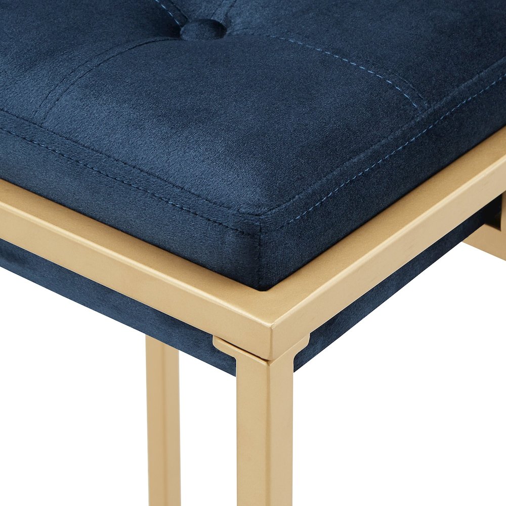 Set of 2, Gold Finish Blue Velvet Bar Height Stool. Picture 4