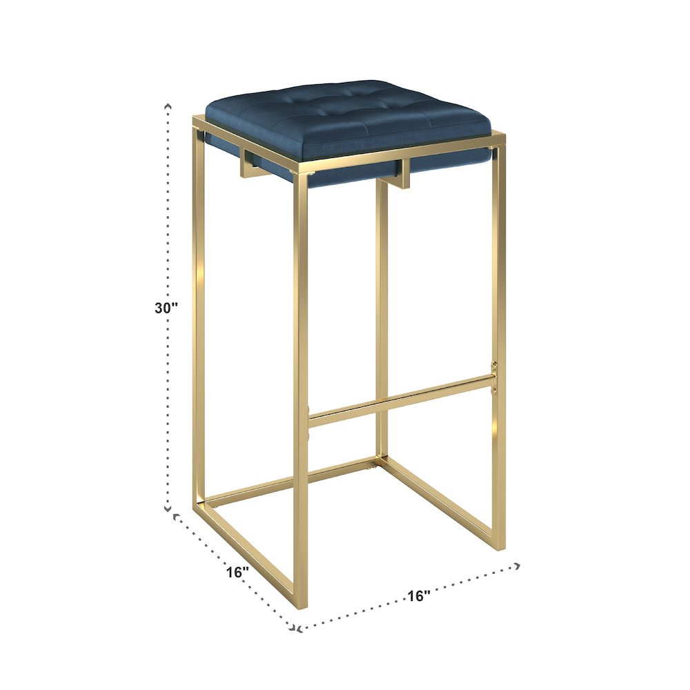 Set of 2, Gold Finish Blue Velvet Bar Height Stool. Picture 5