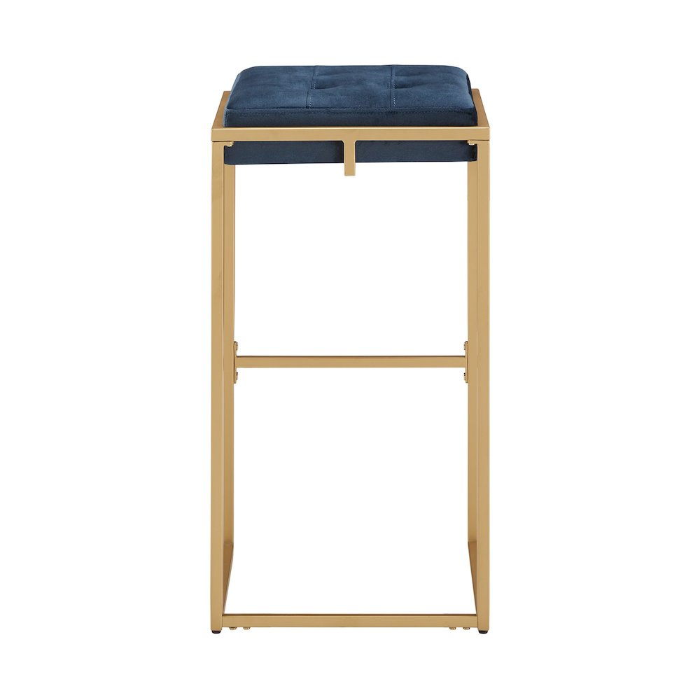 Set of 2, Gold Finish Blue Velvet Bar Height Stool. Picture 1
