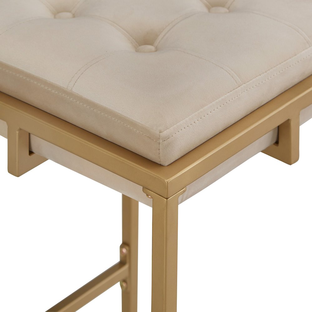 Set of 2, Gold Finish Beige Velvet Bar Height Stool. Picture 4