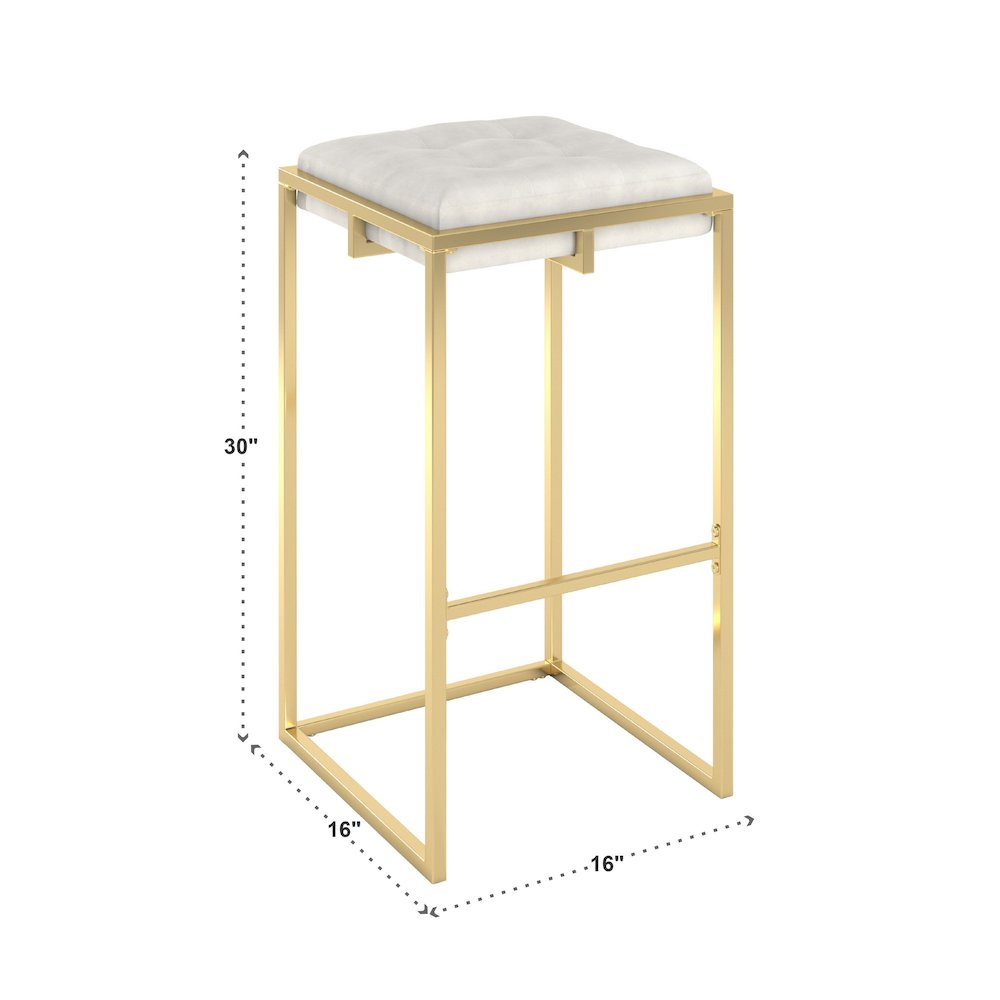 Set of 2, Gold Finish Beige Velvet Bar Height Stool. Picture 5