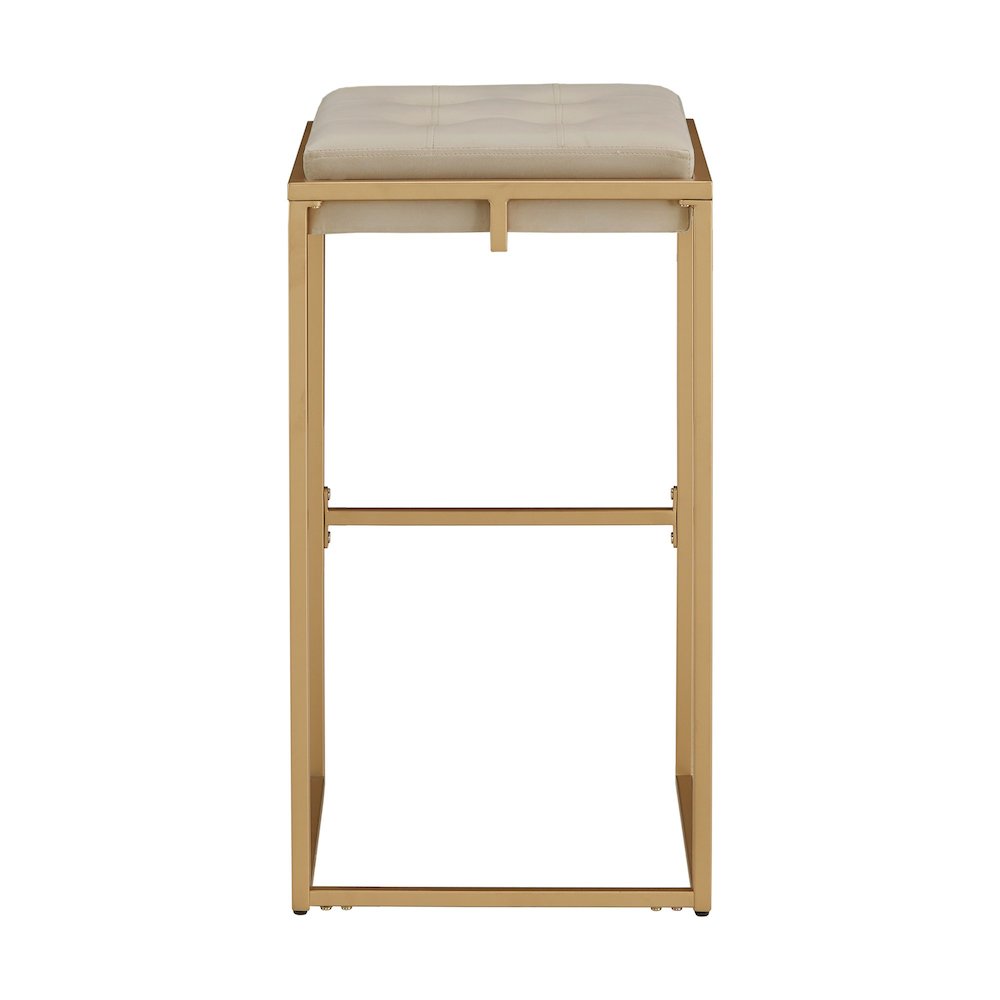 Set of 2, Gold Finish Beige Velvet Bar Height Stool. Picture 1
