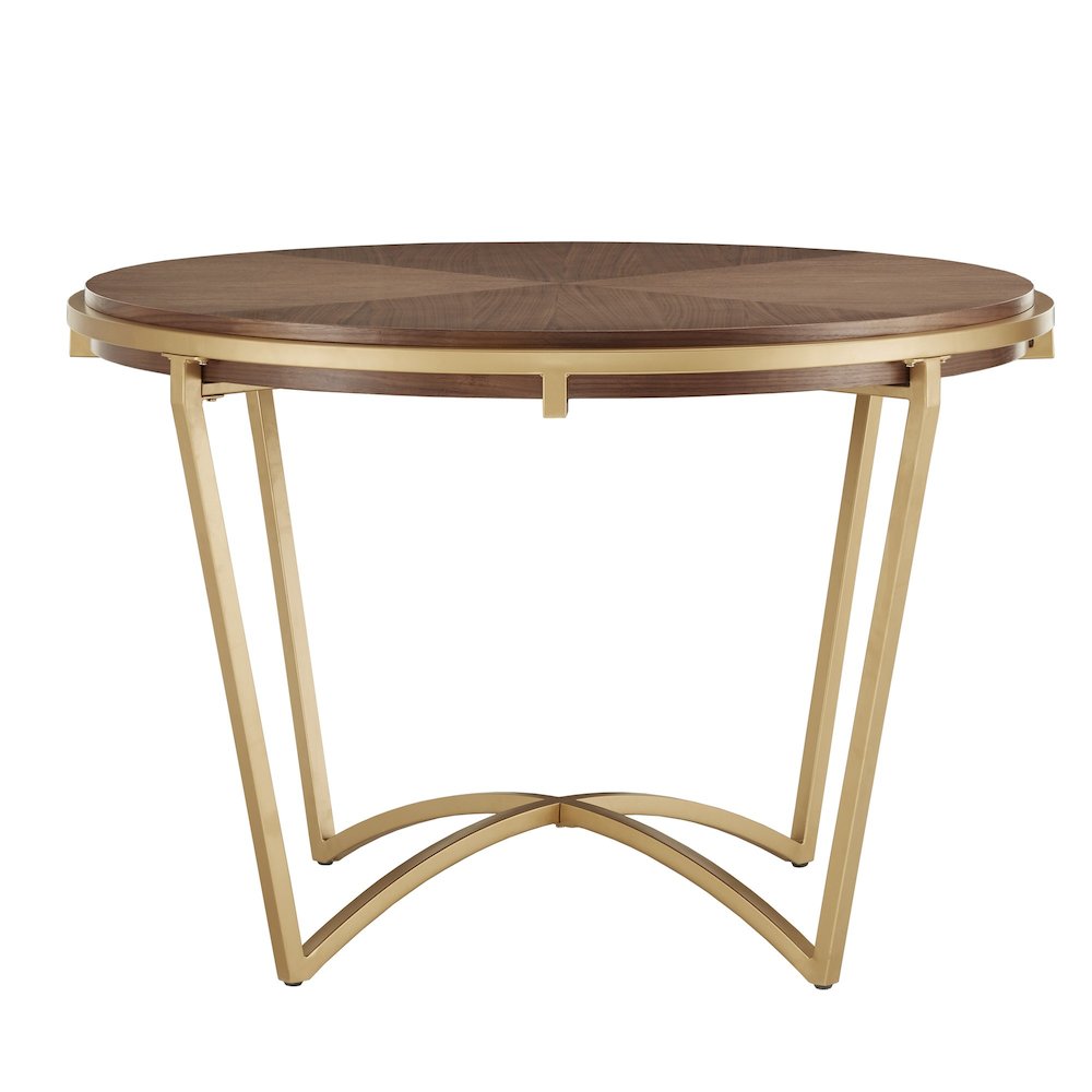 Natural Finish Dining Table With Gold Metal Base. Picture 4