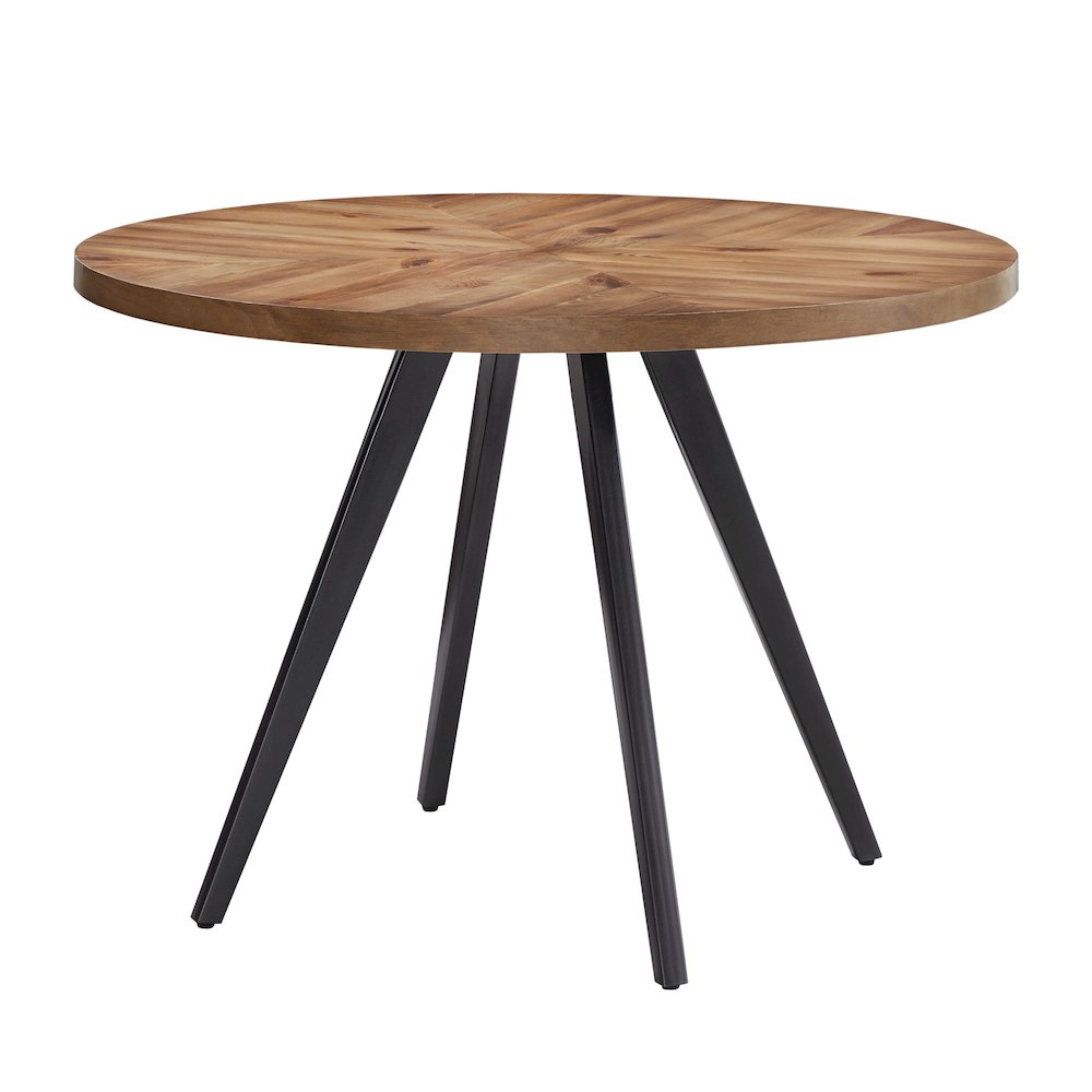 Oak Finish 45" Round Dining Table With Iron Grey Metal Base. Picture 6