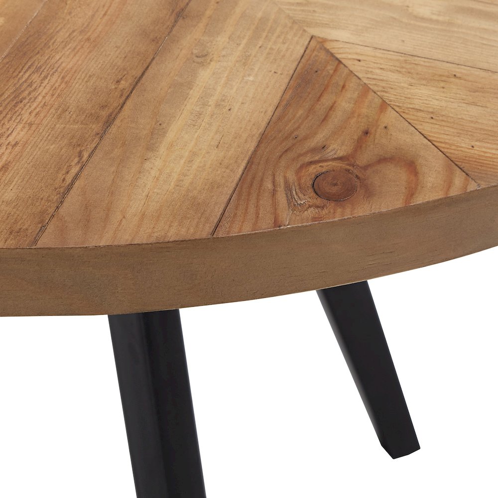 Oak Finish 45" Round Dining Table With Iron Grey Metal Base. Picture 3