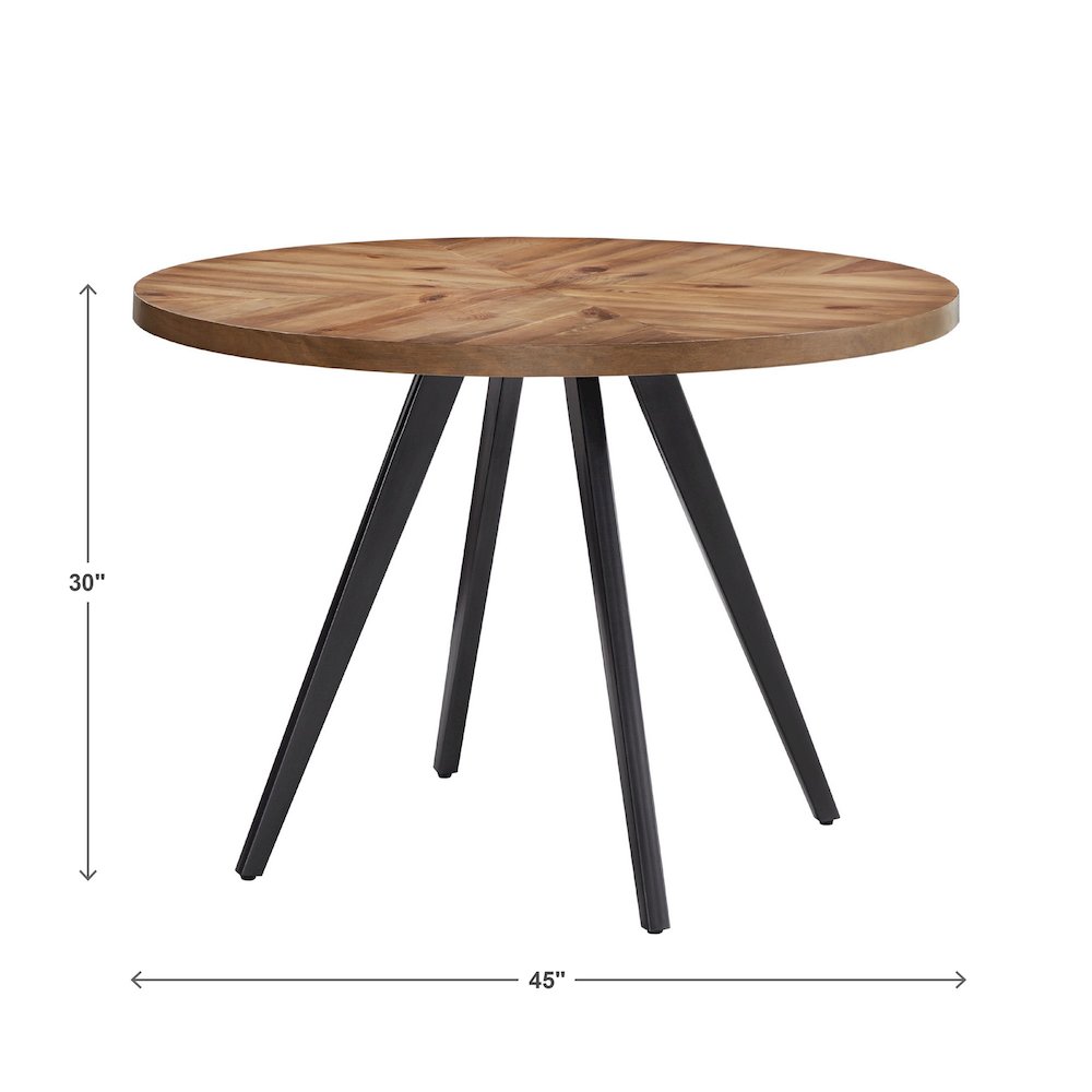 Oak Finish 45" Round Dining Table With Iron Grey Metal Base. Picture 4