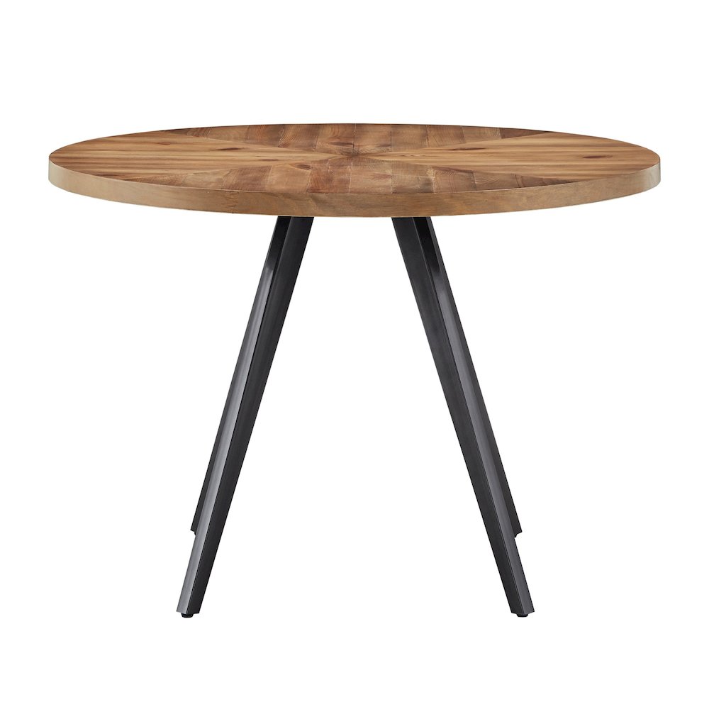Oak Finish 45" Round Dining Table With Iron Grey Metal Base. Picture 5